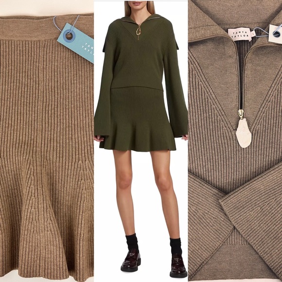 Tanya Taylor Dresses & Skirts - Tanya Taylor Jennie Taupe/Camel Merino Wool Mix Rib-Knit Skirt With Tul…